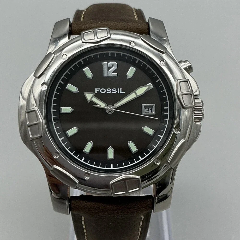 Fossil PR-5164 Mens Watch 43mm Backlight Date Brown Leather New Battery